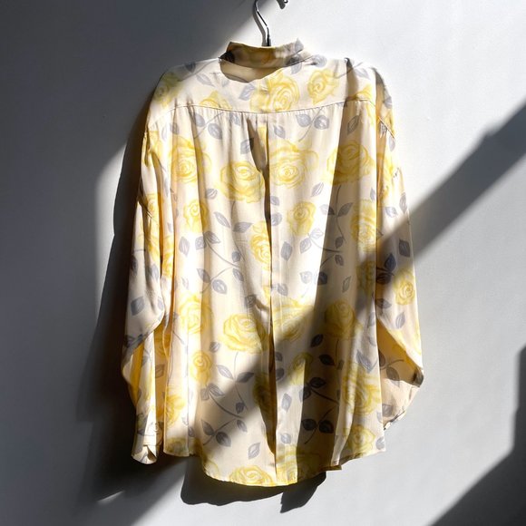 Vintage RODIER Paris Long Button-Up Yellow Rose Floral Silk Blouse sz 40 10 - Picture 2 of 12